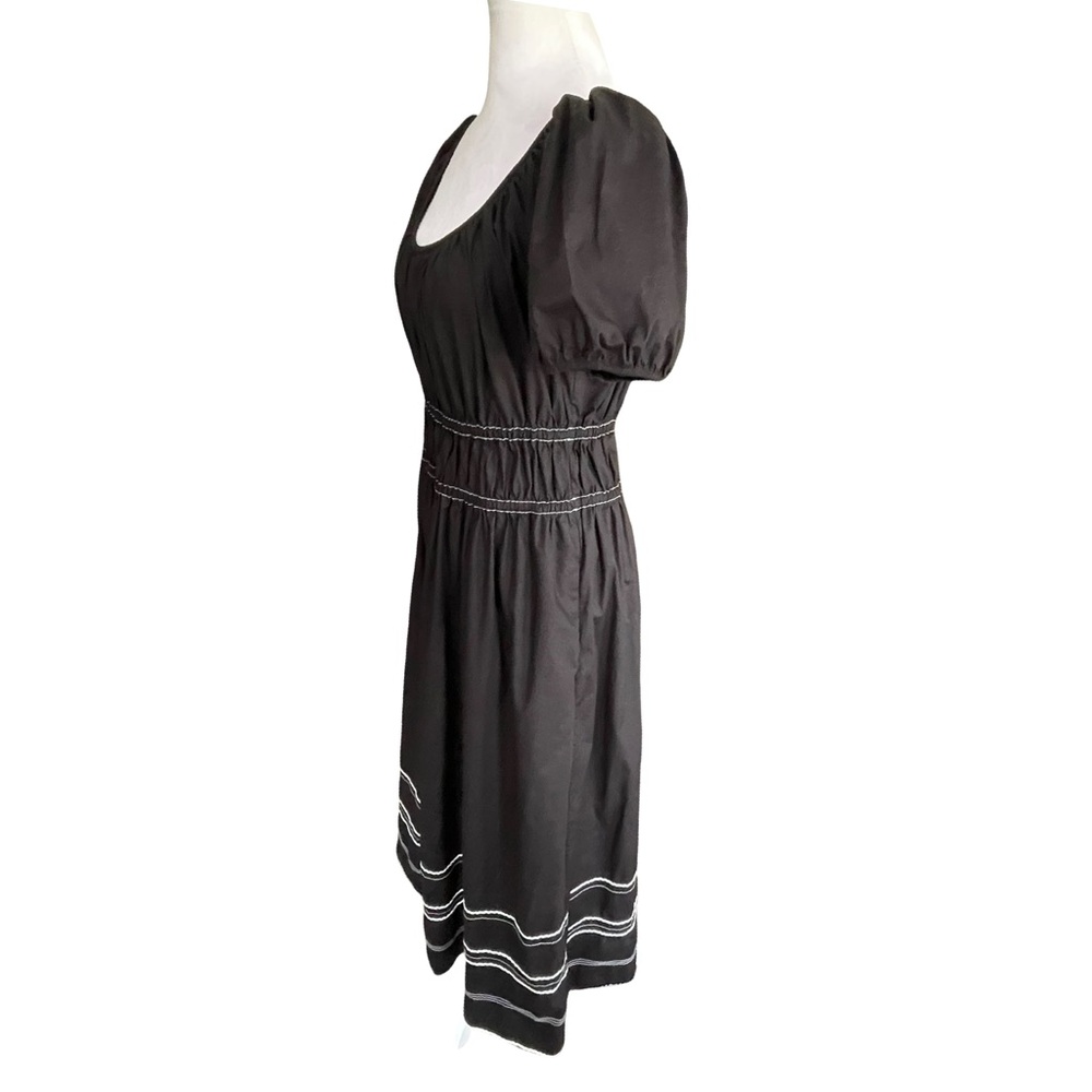 Kate Spade Ric Rac Riviera Black Puff Sleeve Smocked Midi Dress Large - Picture 9 of 15